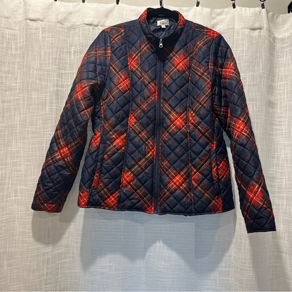Kim Rogers Women’s Red Plaid Puffer Coat Size Large Jacket Zipper Pockets - Picture 1 of 10